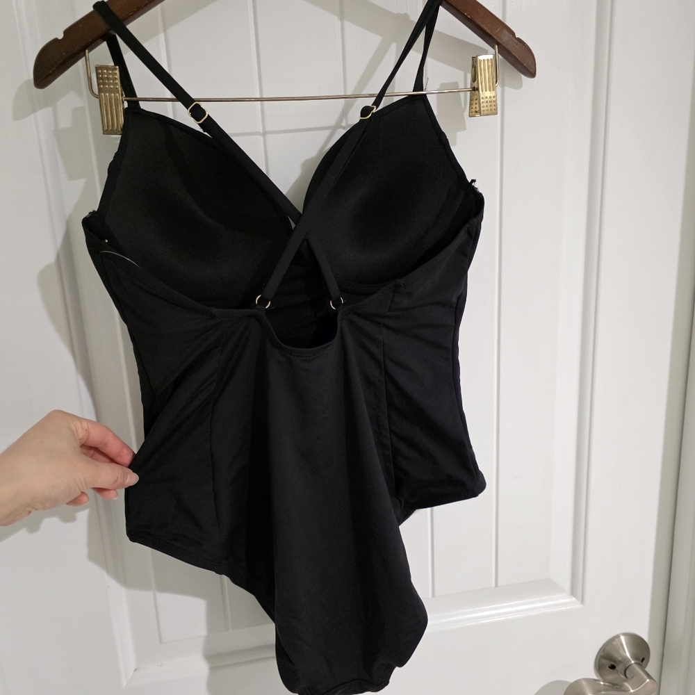 NWOT Mynah Black Corset Style Push Up Black Swimsuit Sz Large - Picture 3 of 5
